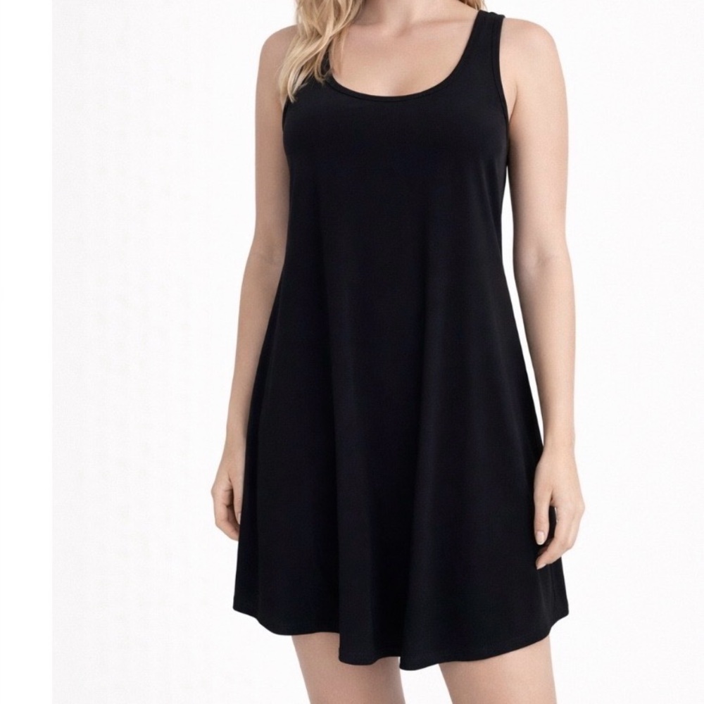 Leith shift sheath dress black spandex slinky wrinkle resistant halter neck SM